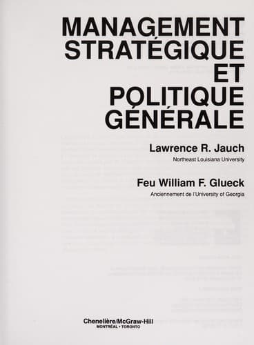 Management stratégique et politique générale