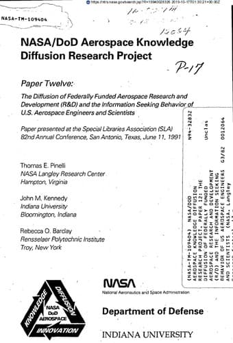 NASA/DoD aerospace knowledge diffusion research project